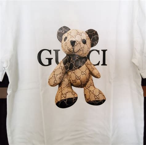 gucci bear t shirt white|Gucci guccy teddy bear sweatshirt.